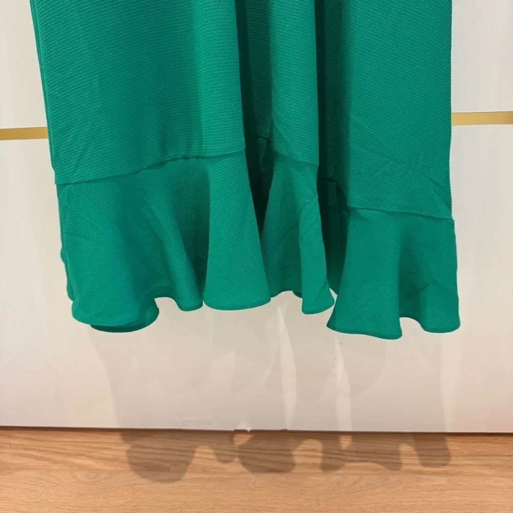 London Times dress green maxi off shoulder ruffle high low holiday party 4